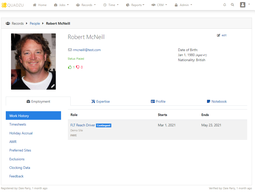 Candidate profile screenshot